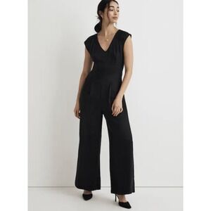 Madewell Wide Leg Jumpsuit Size 6 Black Charcoal Cap Sleeve Vegan-Silk Elegant